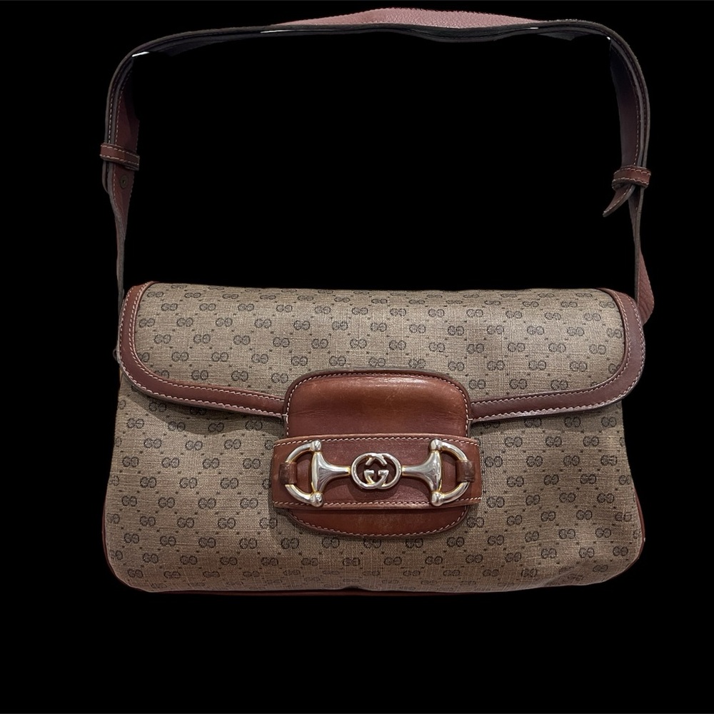 Gucci Vintage 1955 GG Horsebit Logo bag mini monogram Brown Designer Bag handbag